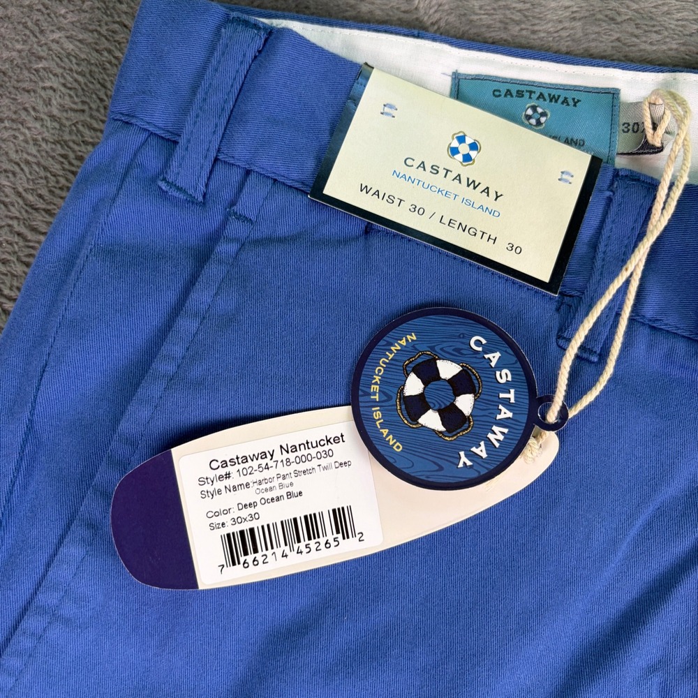 Castaway Nantucket Island Harbor Pants Men's 30x30 Blue Stretch Twill Chino NWT - Picture 3 of 12